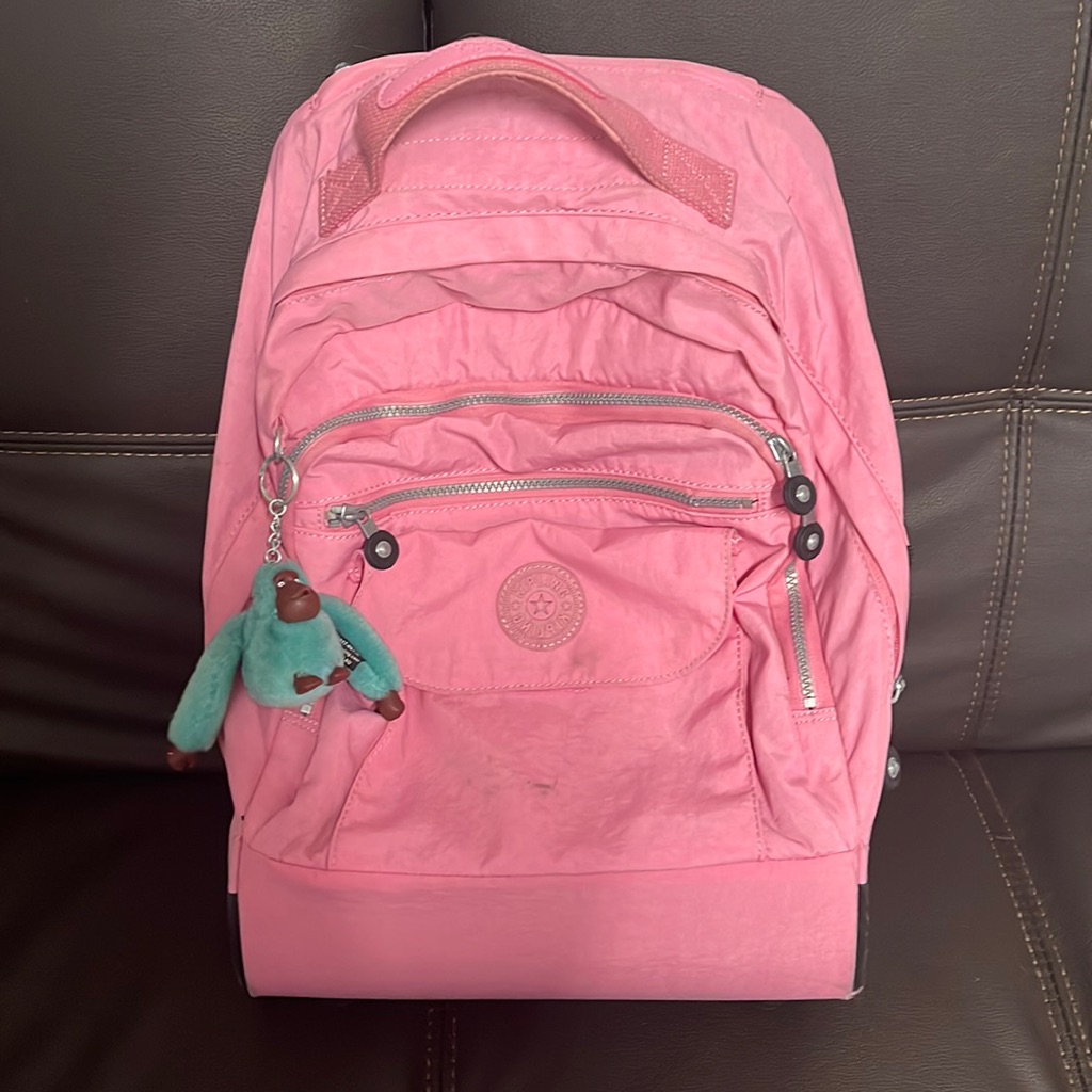 Pink Kipling Rolling Backpack